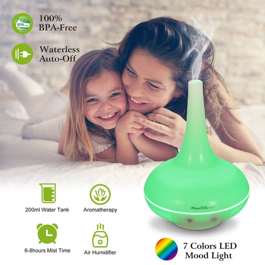 Ultrasonic Cool Mist Humidifier 200ml Aroma Essential Oil Diffuser with Colorful Lights Waterless Auto Off for Office Home Yoga Spa - Renee Lane Company