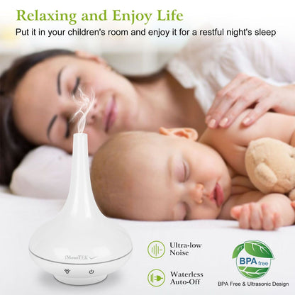 White ultrasonic cool mist humidifier and aroma diffuser with ultra-low noise and auto-off