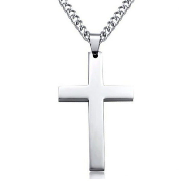 Silver cross necklace with smooth cross pendant and chain