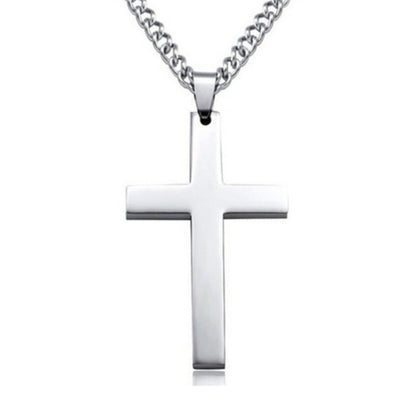 Silver cross necklace with smooth cross pendant and chain