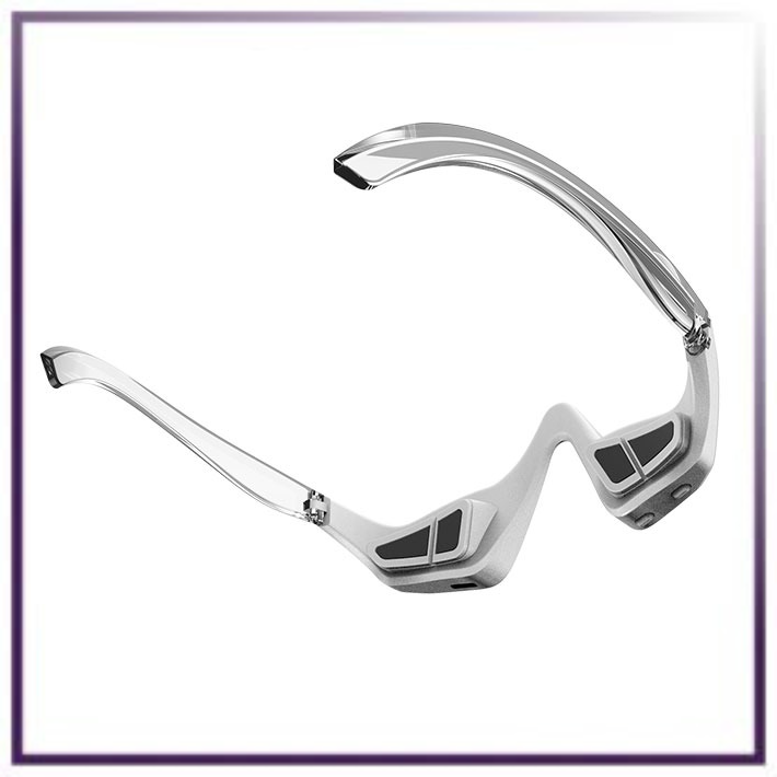 Under-eye red light therapy massager glasses, curved frame with chrome side arms