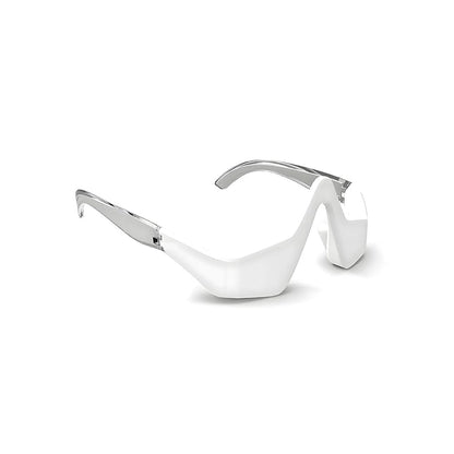 Under-eye red light therapy massager glasses, white frame with silver curved arms