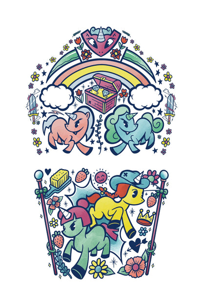 Unicorn temporary kids tattoo sleeve with rainbow crown, full colorful design