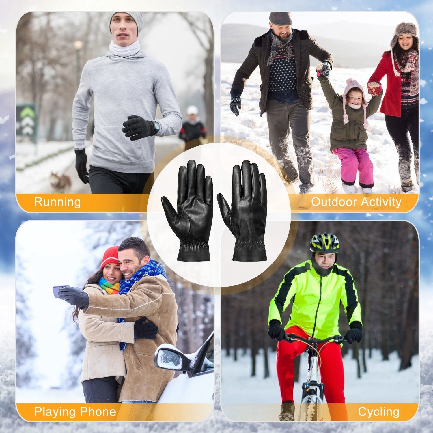 Unisex Leather Winter Warm Gloves Outdoor Windproof Soft Gloves Cycling Skiing Running Cold Winter Gloves - Renee Lane Company