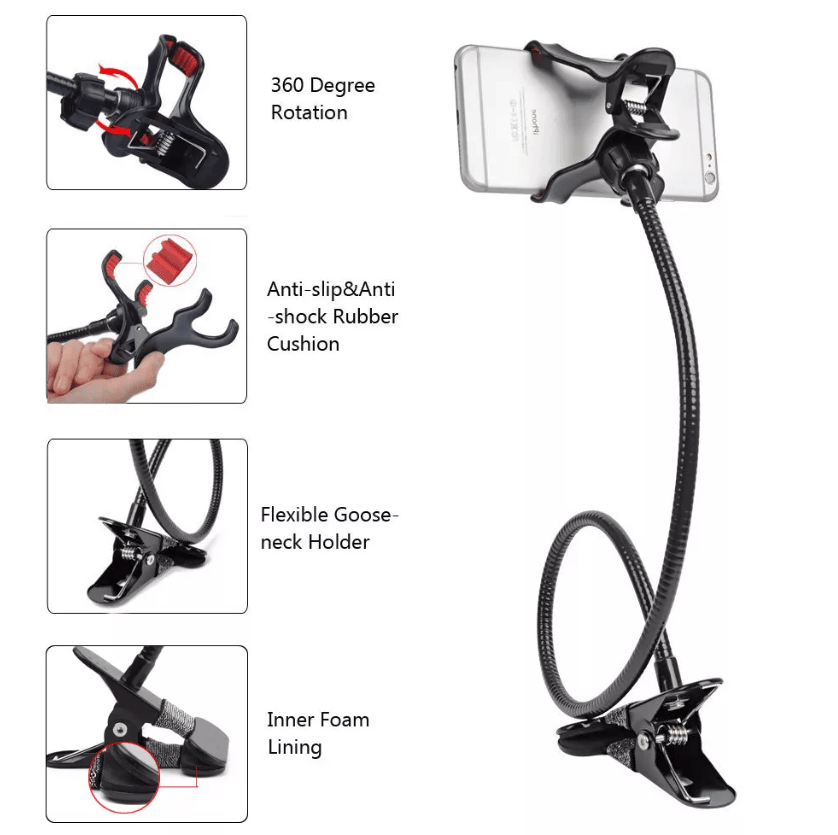 Universal Lazy Mobile Phone Gooseneck Stand Holder Flexible Bed Desk Table Clip - Renee Lane Company