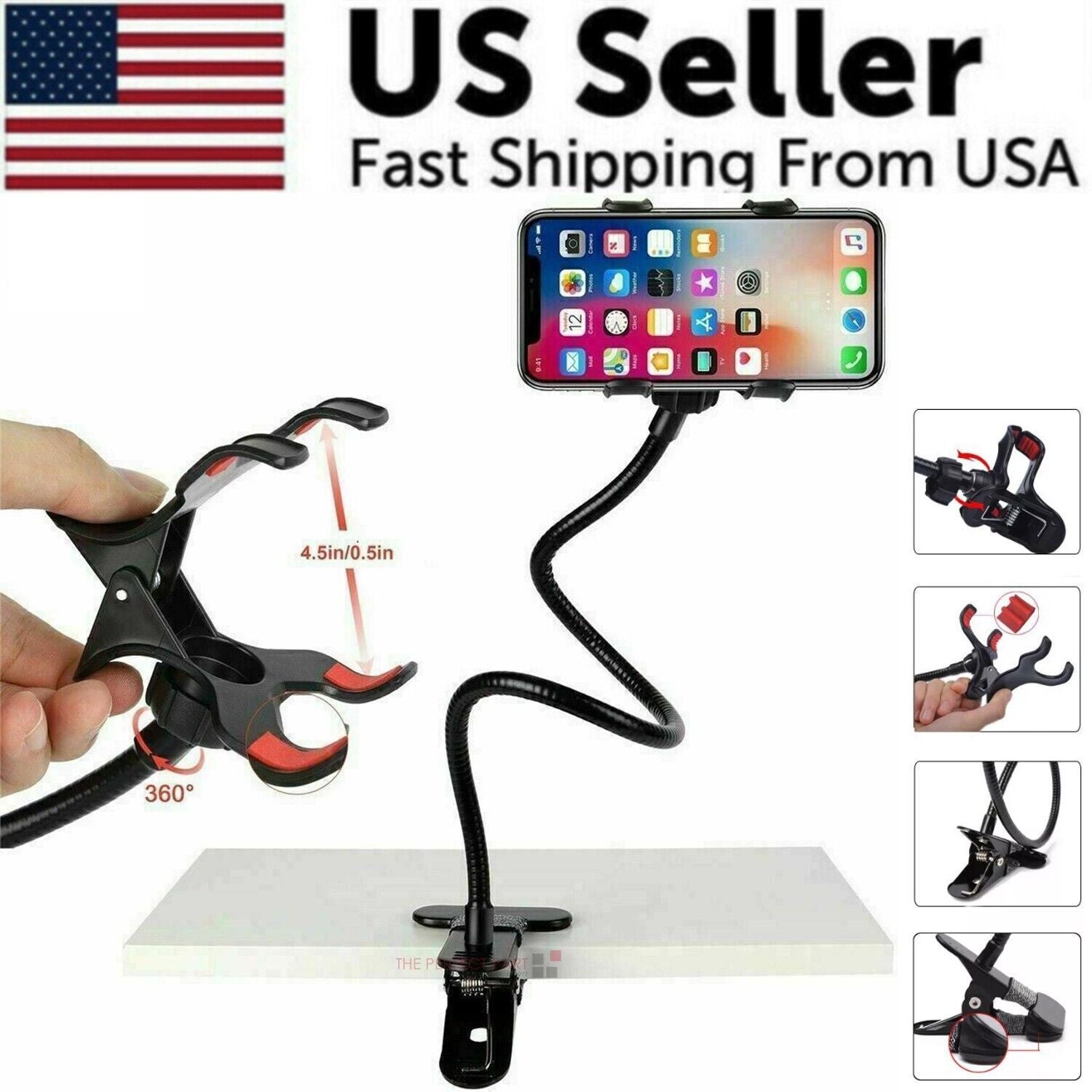 Universal Lazy Mobile Phone Gooseneck Stand Holder Flexible Bed Desk Table Clip - Renee Lane Company