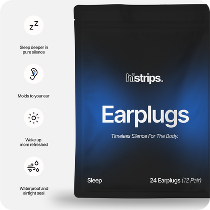 HiStrips Earplugs pouch with blue earplugs shown beside it