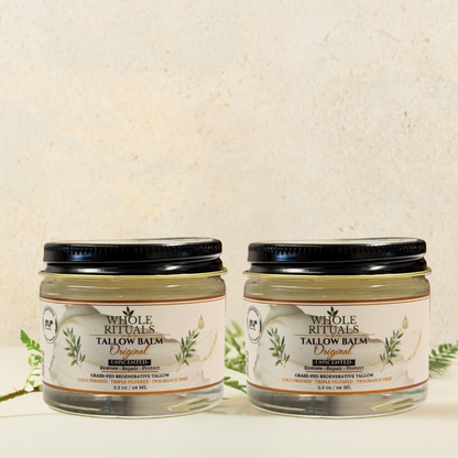 Two Unscented Original tallow balm jars with black lids