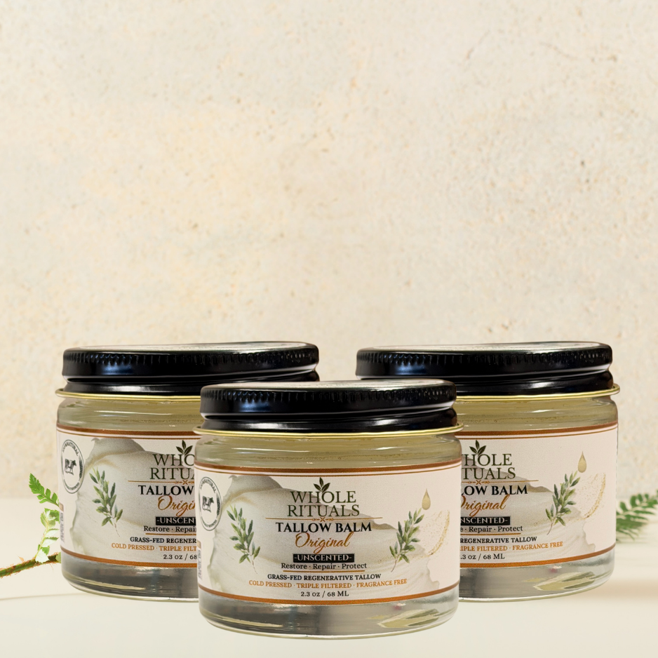 Five Unscented Original tallow balm jars with black lids