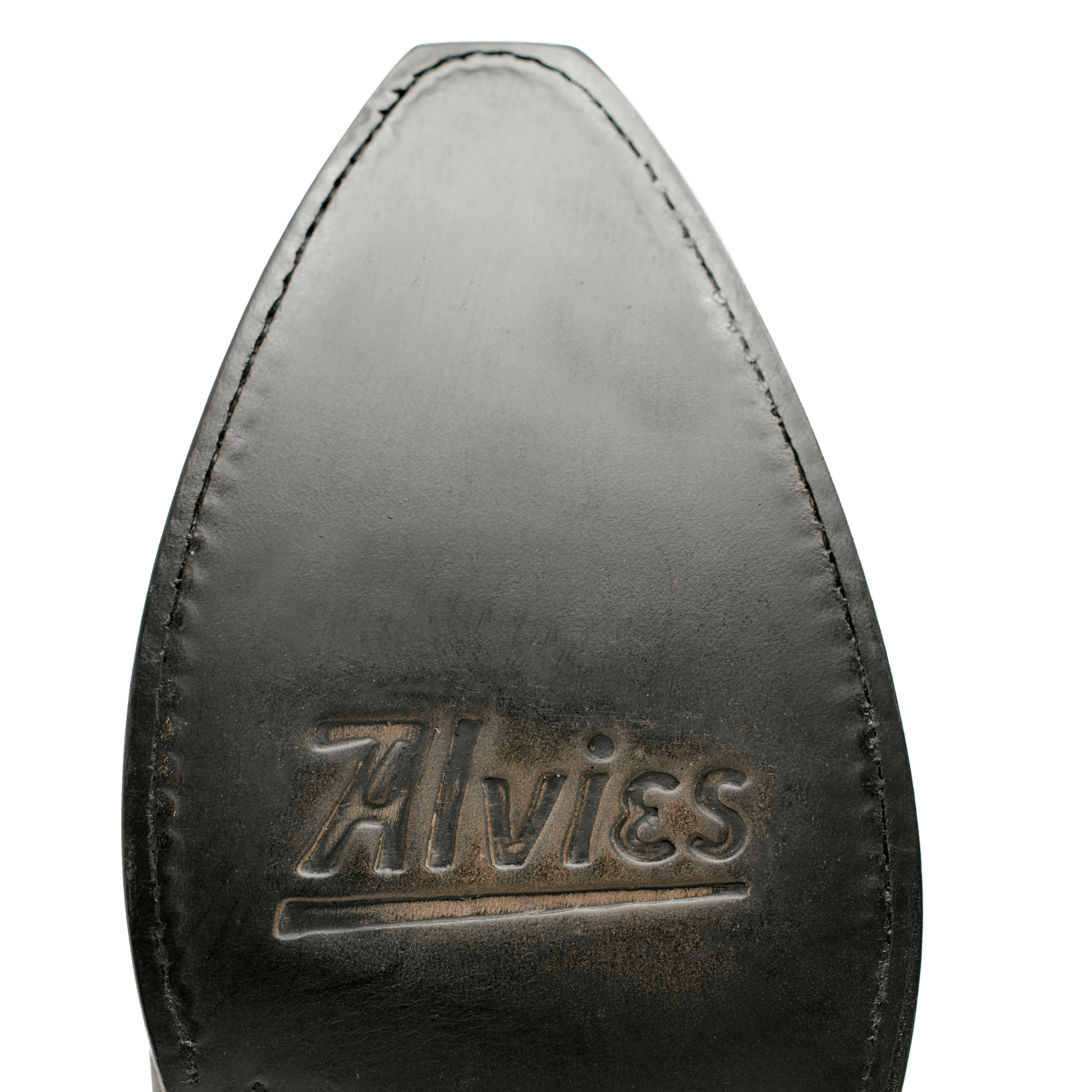 THE BFG II boot heel, black leather with HAVIES embossed on the underside