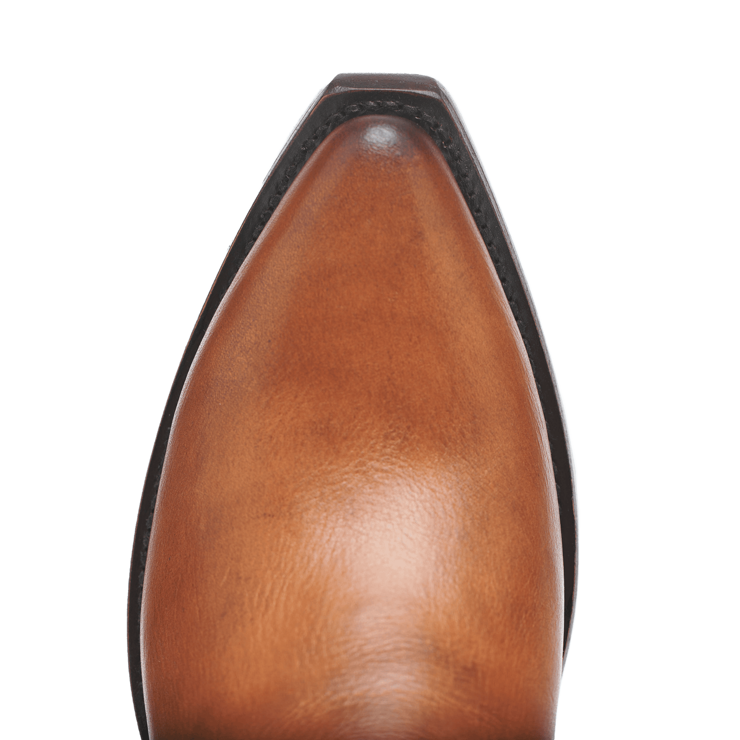 THE BFG II boot toe, tan leather upper with dark edge trim