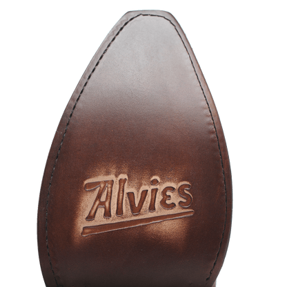 Brown cowboy boot insole with ALVIES embossed logo