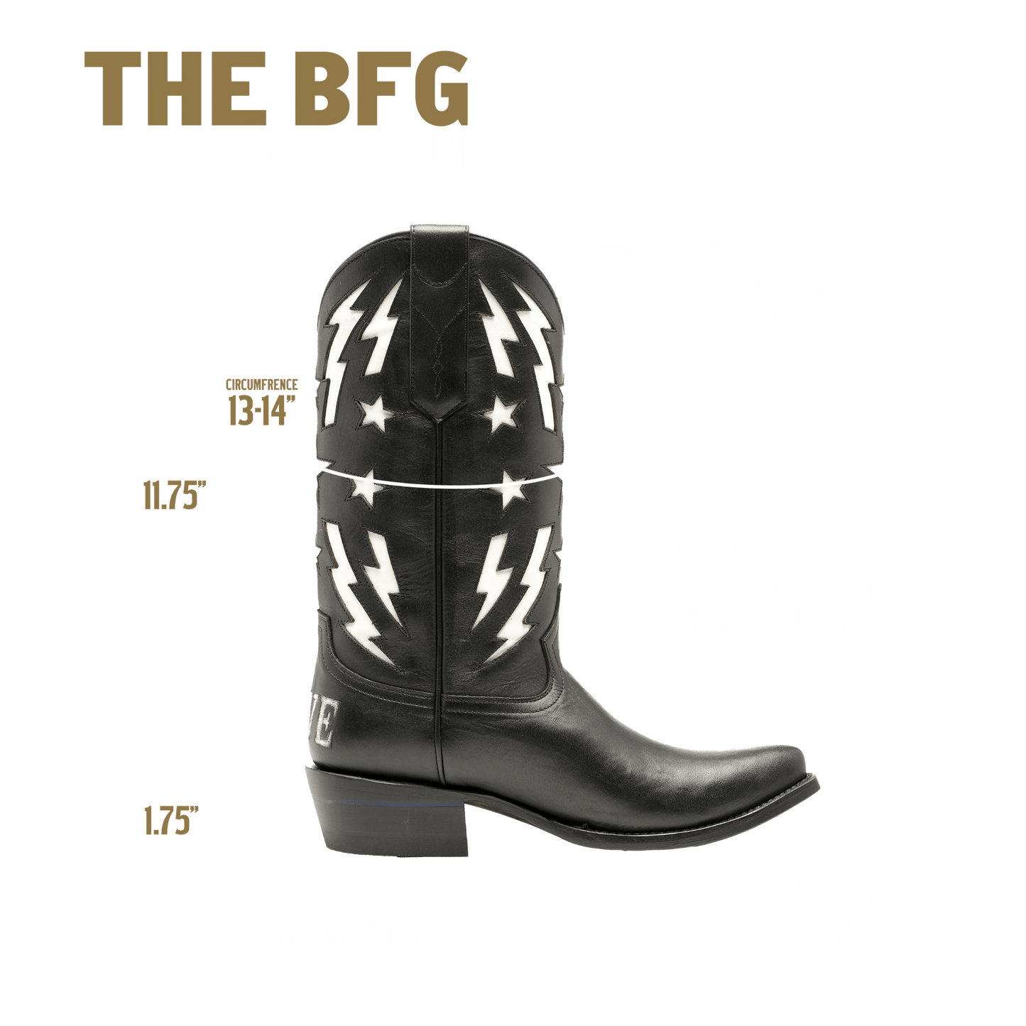 Black cowboy boot silhouette with white star and lightning artwork