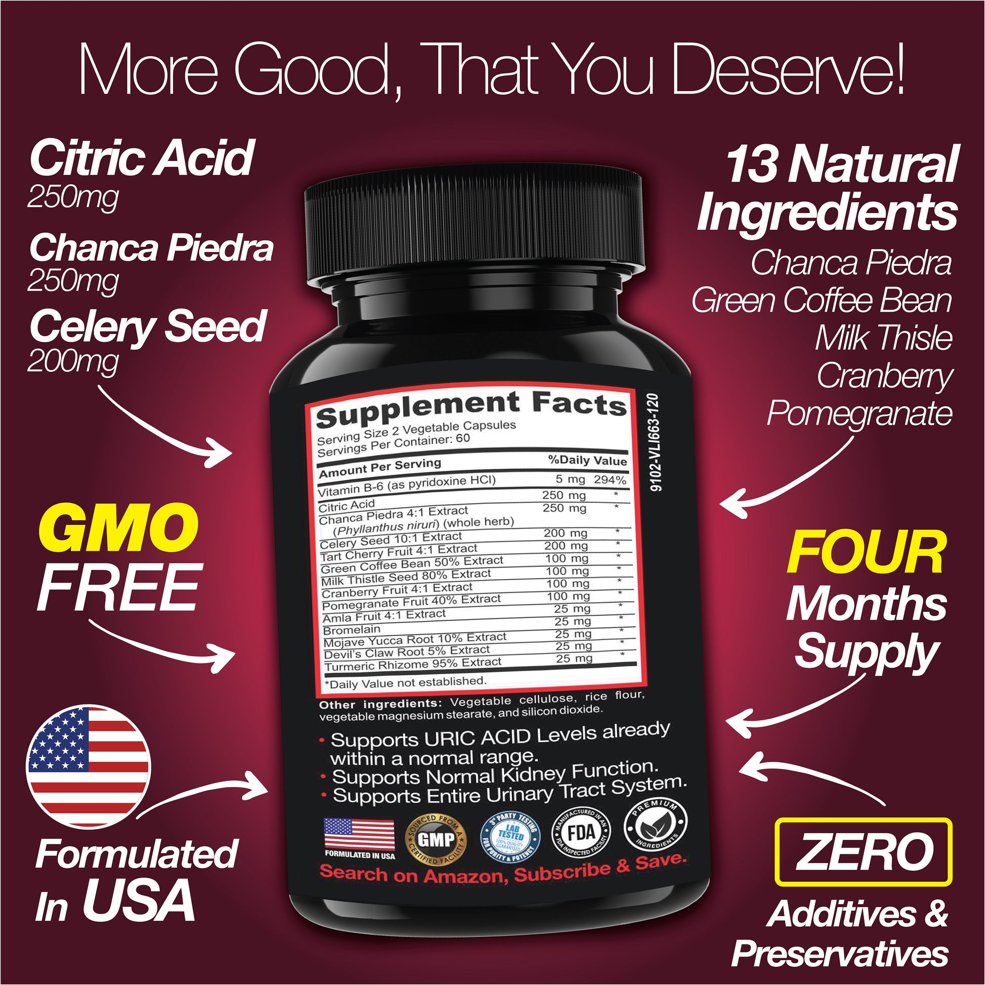Uric Acid Support -120 Capsules - Supports Kidney Cleanse Detox & Repair, Gallbladder & Urinary Tract Issues - Renee Lane Company