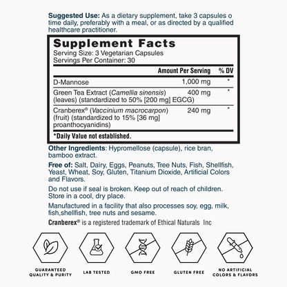Supplement Facts panel for a vegetarian capsules supplement, serving size 3 capsules