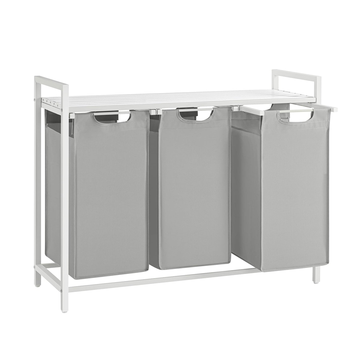 VASAGLE Laundry Hamper Laundry Basket Laundry Sorter with 3 Pull-Out and Removable Bags Shelf Metal Frame 3 x 10 Gallons (38 L) 36.4 x 13 x 28.4 Inches Dove Gray UBLH301W03 - Renee Lane Company