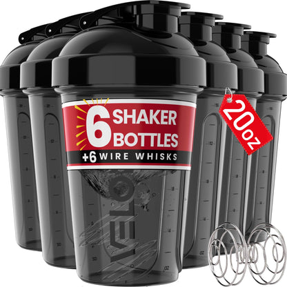 VELOMIX -6 PACK- 20 OZ Protein Shaker Bottles for Protein Mixes Shaker Cups for Protein Shakes Small Shaker Bottle Pack Shaker Cup Shakers for protein Shakes (20 OZ - 6 PACK BLACK) - Renee Lane Company