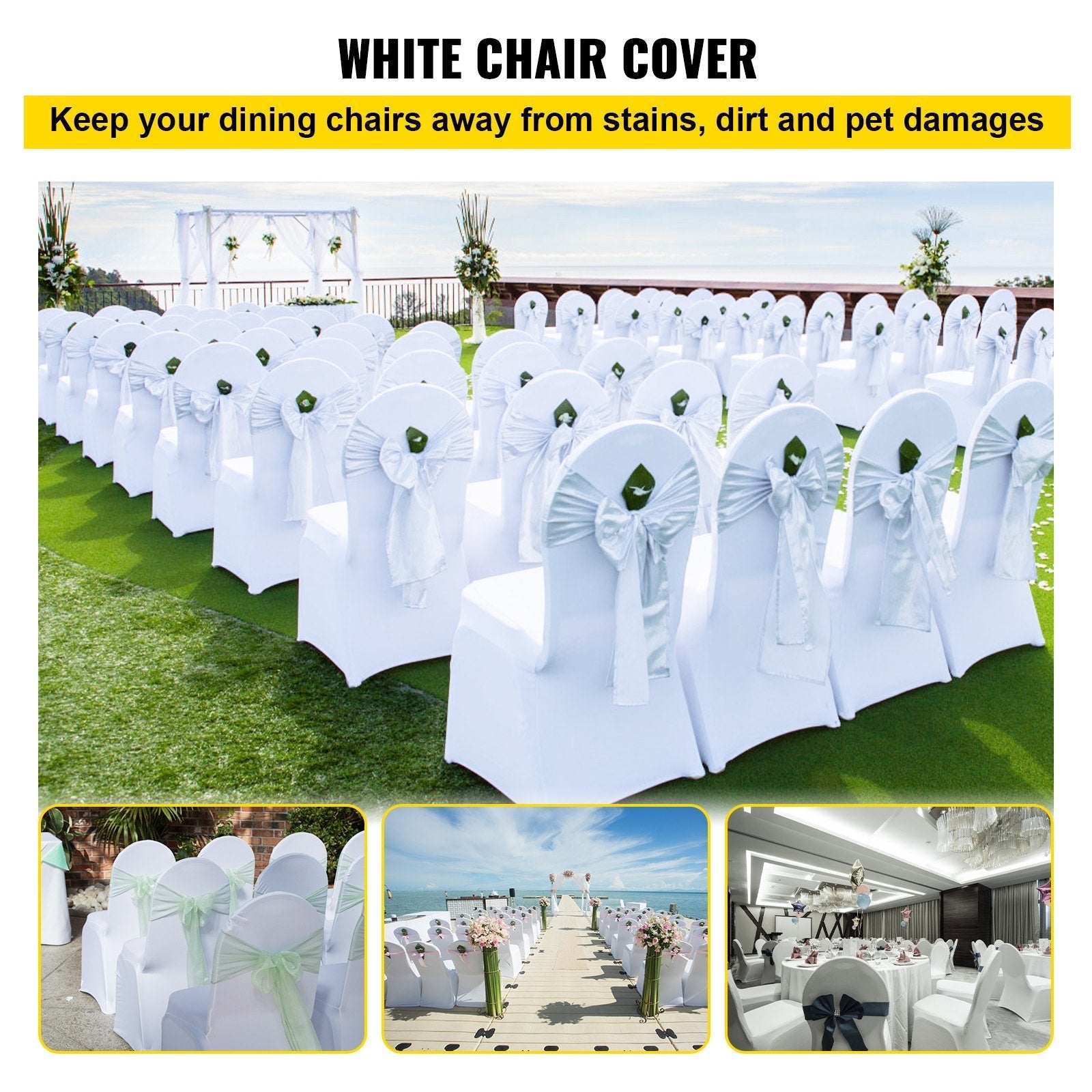 VEVOR 100 White Stretch Chair Covers for Wedding & Event Decor - Renee Lane Company