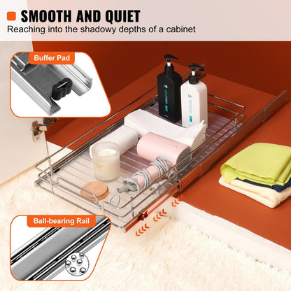 VEVOR 11"Wx21"Dx2.5"H Pull Out Cabinet Organizer, Heavy Duty Slide Out Pantry Shelves, Steel Roll Out Drawers, Sliding Drawer Storage for Home Under Sink, 13.5"Wx22"Dx7"H Install Size for Cabinet - Renee Lane Company