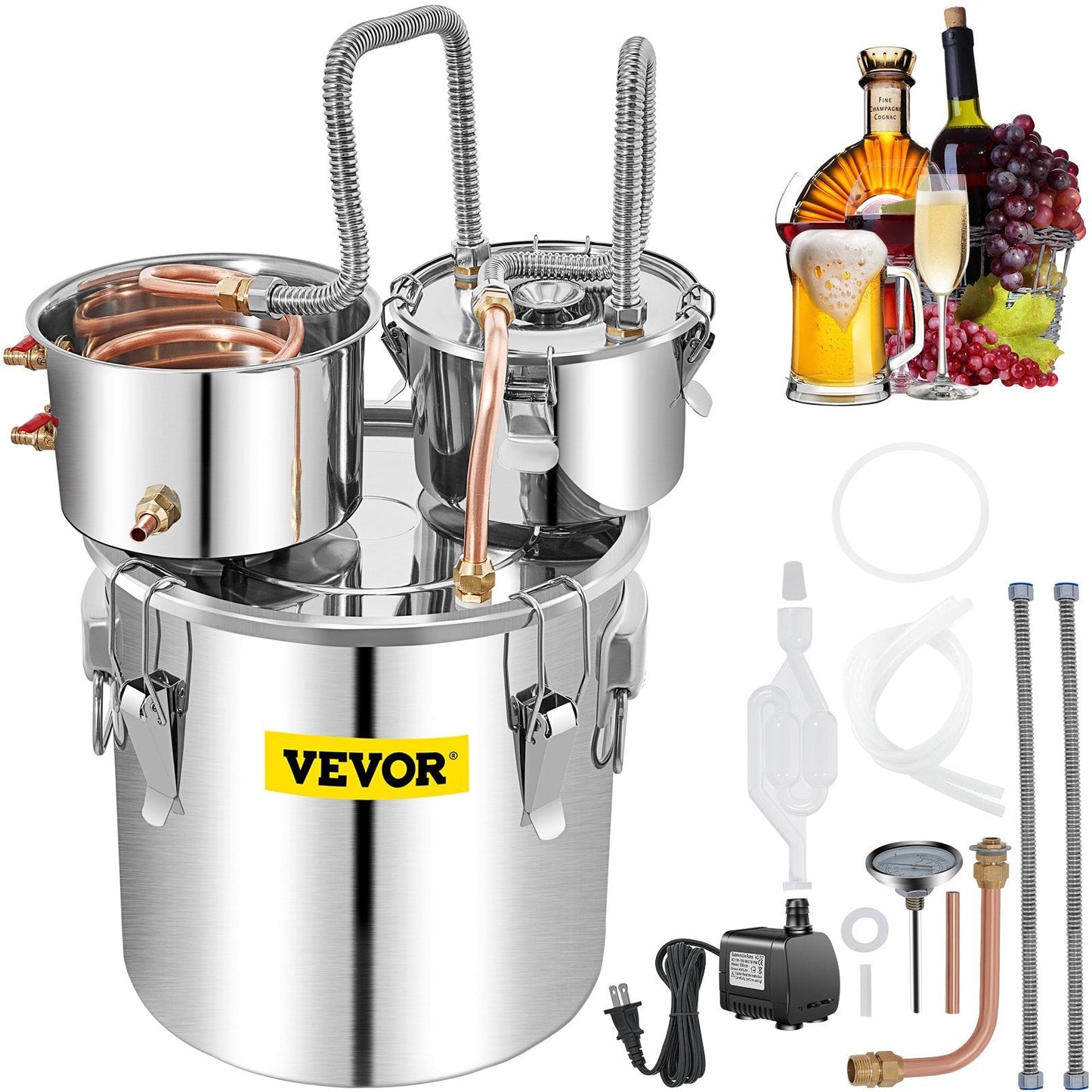 VEVOR 13.2 Gal Stainless Alcohol Distiller Kit with Thermometer - Renee Lane Company