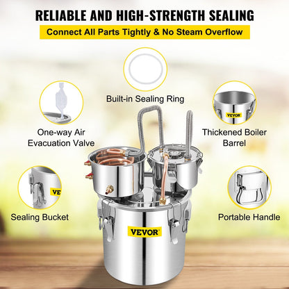 VEVOR 13.2 Gal Stainless Alcohol Distiller Kit with Thermometer - Renee Lane Company