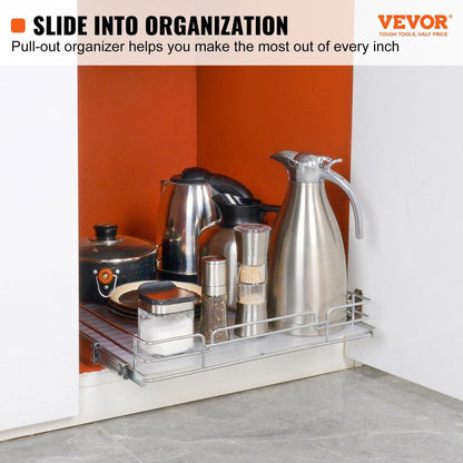 VEVOR 15.5"Wx21"Dx3.5"H Pull Out Cabinet Organizer, Heavy Duty Slide Out Pantry Shelves, Steel Roll Out Drawers, Sliding Drawer Storage for Home Under Sink, 17"Wx22"Dx7"H Install Size for Cabinet - Renee Lane Company