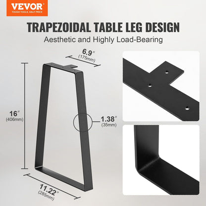 VEVOR 16 inch Trapezoid Steel Table Legs, Replacement Furniture Legs Set of 2 for DIY Coffee Tables, Modern Desks, Bench, Night Stands, Sofa, Max Load 400 lbs Heavy Duty, Quick Instalation Legs Black - Renee Lane Company