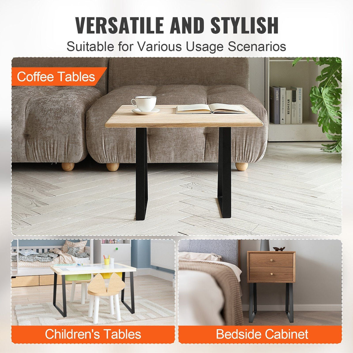 VEVOR 16 inch Trapezoid Steel Table Legs, Replacement Furniture Legs Set of 2 for DIY Coffee Tables, Modern Desks, Bench, Night Stands, Sofa, Max Load 400 lbs Heavy Duty, Quick Instalation Legs Black - Renee Lane Company