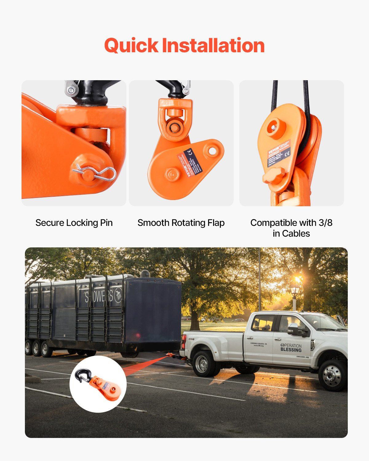 VEVOR 2 Ton Snatch Block with Swivel Hook, 3" Sheave 3/8" Inch Wire Rope, Heavy Duty Snatch Block Pulley 4400 lbs for Towing and Recovery operations on Tow Truck Rollback Wrecker Car Hauler Winches - Renee Lane Company