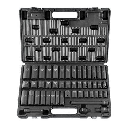 VEVOR 3/8" Drive Impact Socket Set, 48 Piece Socket Set SAE (5/16" -3/4") & Metric (8-22mm)6 Point Cr-V Drive Extension Bar Universal Joint & Power Drill Adapter Includes Storage Case - Renee Lane Company