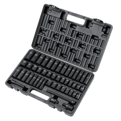 VEVOR 3/8" Drive Impact Socket Set, 48 Piece Socket Set SAE (5/16" -3/4") & Metric (8-22mm)6 Point Cr-V Drive Extension Bar Universal Joint & Power Drill Adapter Includes Storage Case - Renee Lane Company