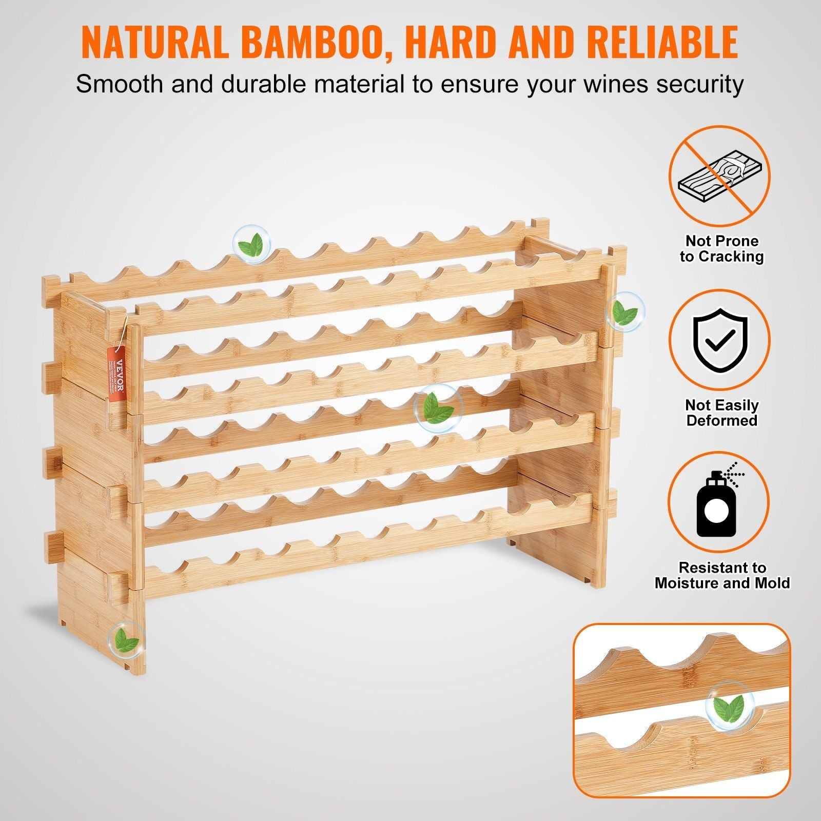 VEVOR 36 Bottle Stackable Modular Wine Rack Bamboo Wood Display Shelf 4-Tier - Renee Lane Company