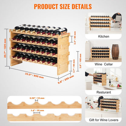 VEVOR 36 Bottle Stackable Modular Wine Rack Bamboo Wood Display Shelf 4-Tier - Renee Lane Company