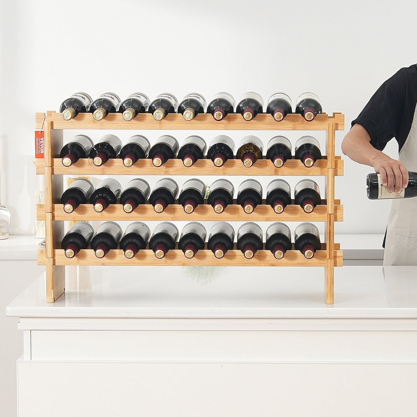 VEVOR 36 Bottle Stackable Modular Wine Rack Bamboo Wood Display Shelf 4-Tier - Renee Lane Company