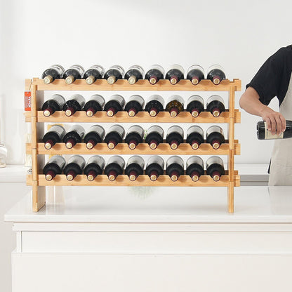 VEVOR 36 Bottle Stackable Modular Wine Rack Bamboo Wood Display Shelf 4-Tier - Renee Lane Company