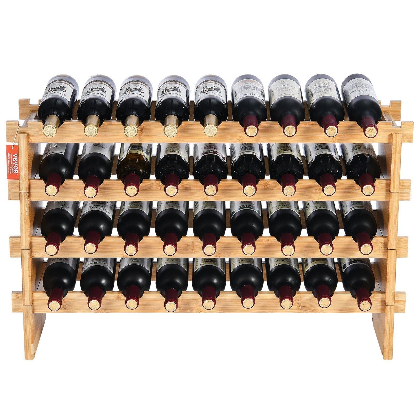 VEVOR 36 Bottle Stackable Modular Wine Rack Bamboo Wood Display Shelf 4-Tier - Renee Lane Company