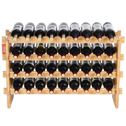 VEVOR 36 Bottle Stackable Modular Wine Rack Bamboo Wood Display Shelf 4-Tier - Renee Lane Company