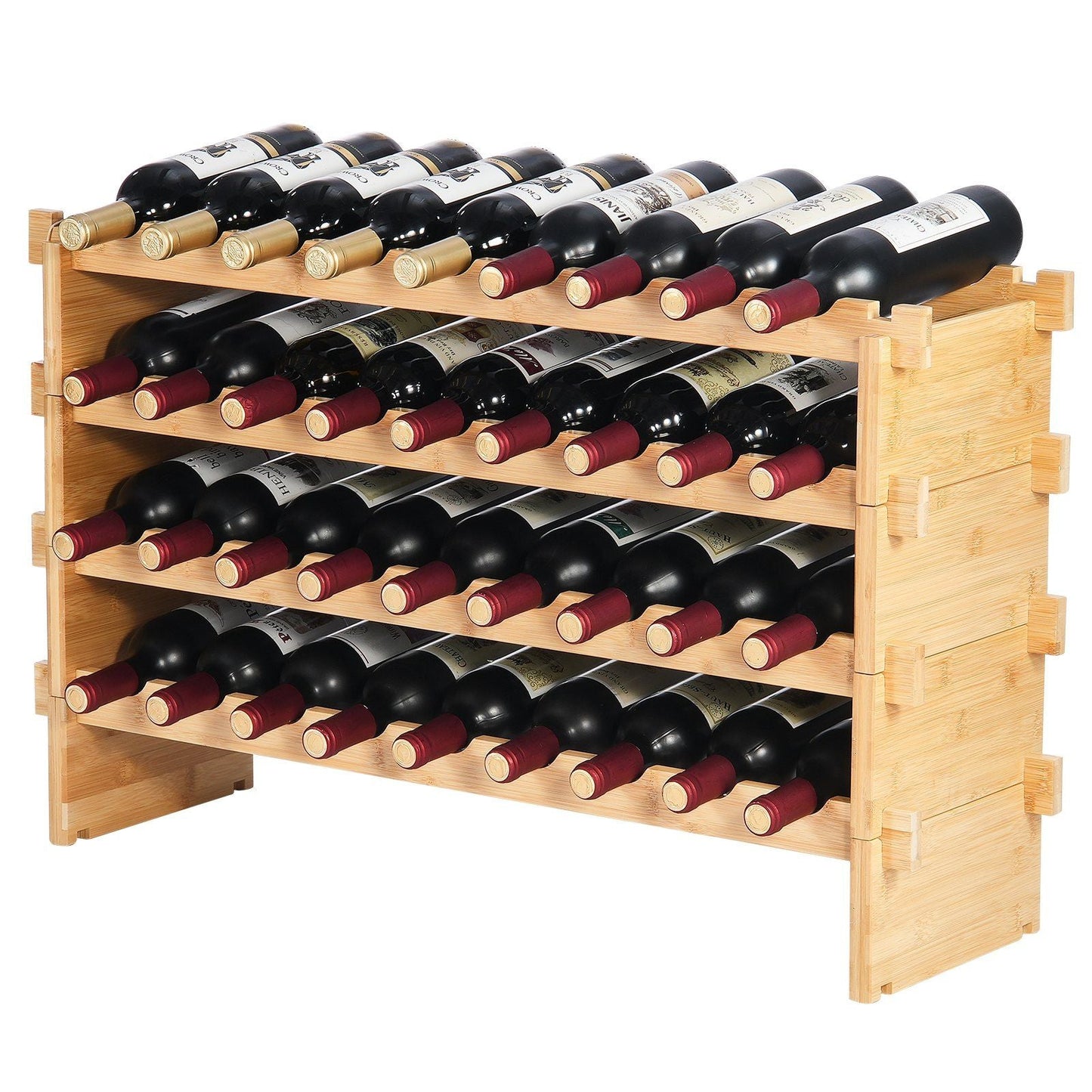 VEVOR 36 Bottle Stackable Modular Wine Rack Bamboo Wood Display Shelf 4-Tier - Renee Lane Company