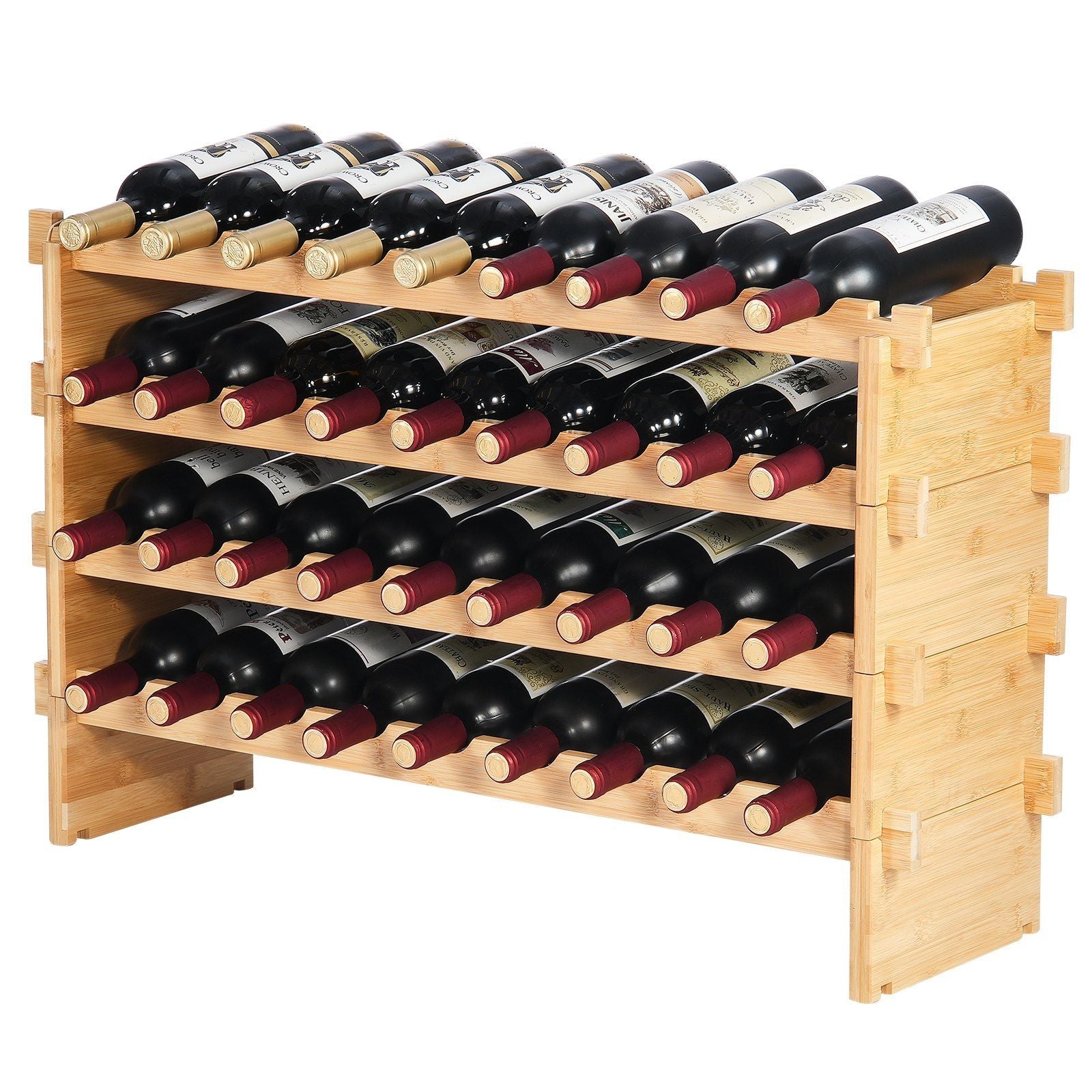 VEVOR 36 Bottle Stackable Modular Wine Rack Bamboo Wood Display Shelf 4-Tier - Renee Lane Company