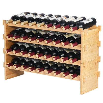 VEVOR 36 Bottle Stackable Modular Wine Rack Bamboo Wood Display Shelf 4-Tier - Renee Lane Company