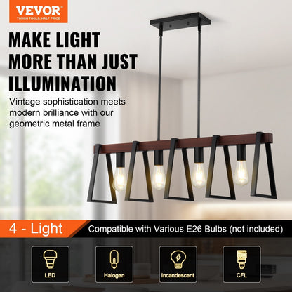 VEVOR 4-Light Kitchen Island Pendant Lights 60W Adjustable Dining Room Light E26 - Renee Lane Company
