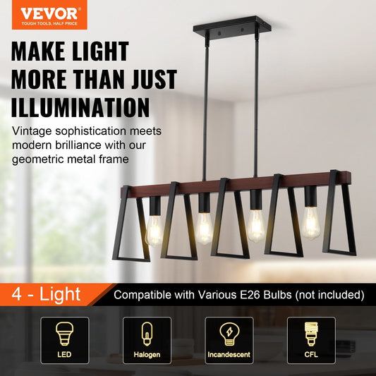 VEVOR 4-Light Kitchen Island Pendant Lights 60W Adjustable Dining Room Light E26 - Renee Lane Company