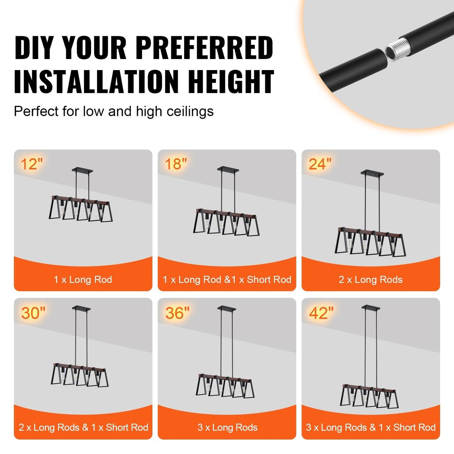 VEVOR 4-Light Kitchen Island Pendant Lights 60W Adjustable Dining Room Light E26 - Renee Lane Company