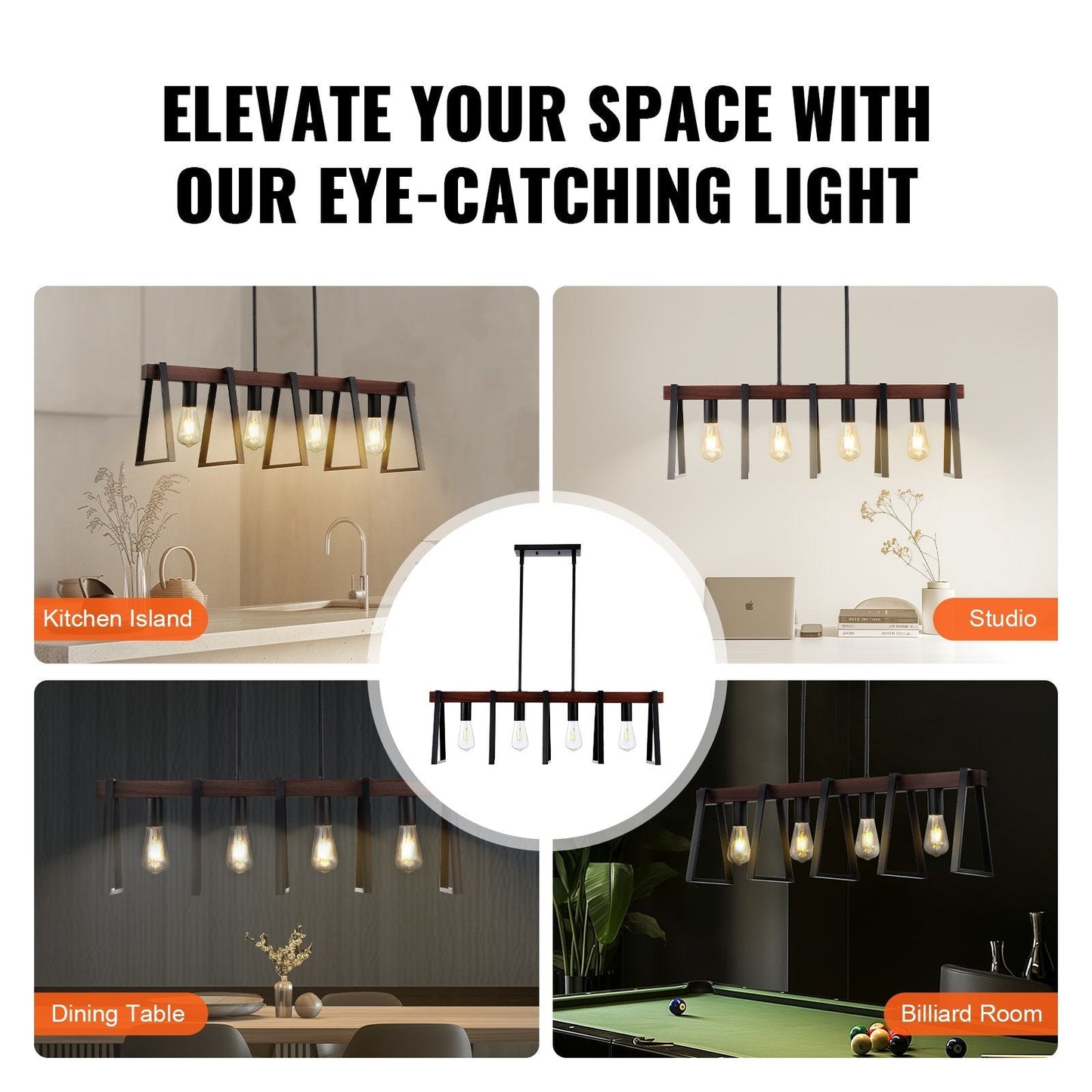 VEVOR 4-Light Kitchen Island Pendant Lights 60W Adjustable Dining Room Light E26 - Renee Lane Company