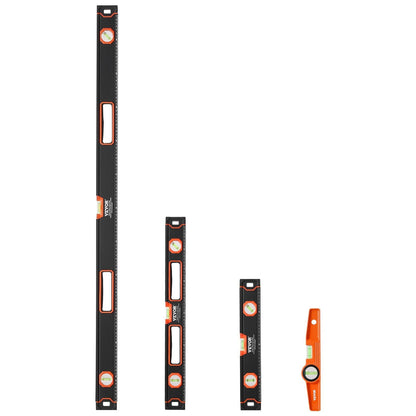 VEVOR 4-Piece Torpedo Level, 48/24/16/10 Inch All Magnetic Levels Set, Fluorescent Light Up Bubble Vials Ruler for 45/90/180 Degree, Aluminum Alloy Magnetic Box Leveler Tool, SAE and Metric Scale - Renee Lane Company