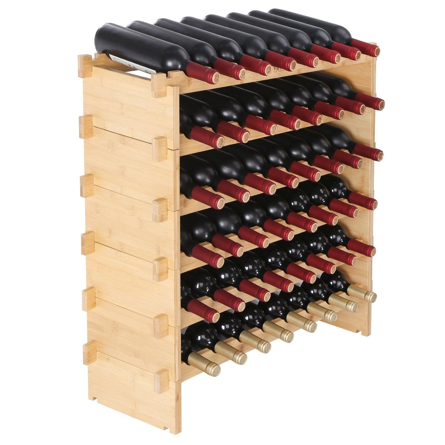 VEVOR 48 Bottle Stackable Modular Wine Rack Bamboo Wood Display Shelf 6-Tier - Renee Lane Company