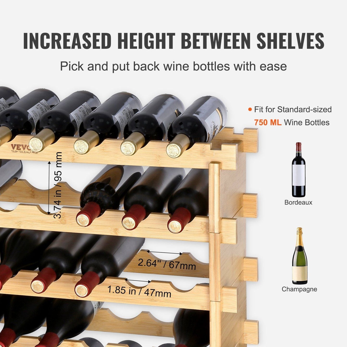 VEVOR 48 Bottle Stackable Modular Wine Rack Bamboo Wood Display Shelf 6-Tier - Renee Lane Company