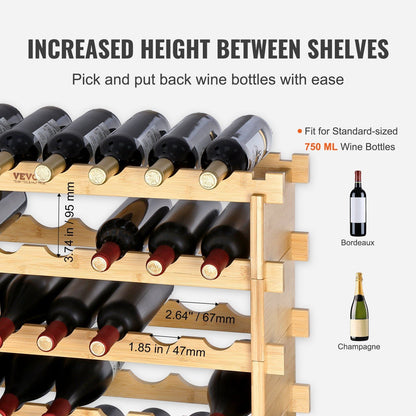 VEVOR 48 Bottle Stackable Modular Wine Rack Bamboo Wood Display Shelf 6-Tier - Renee Lane Company