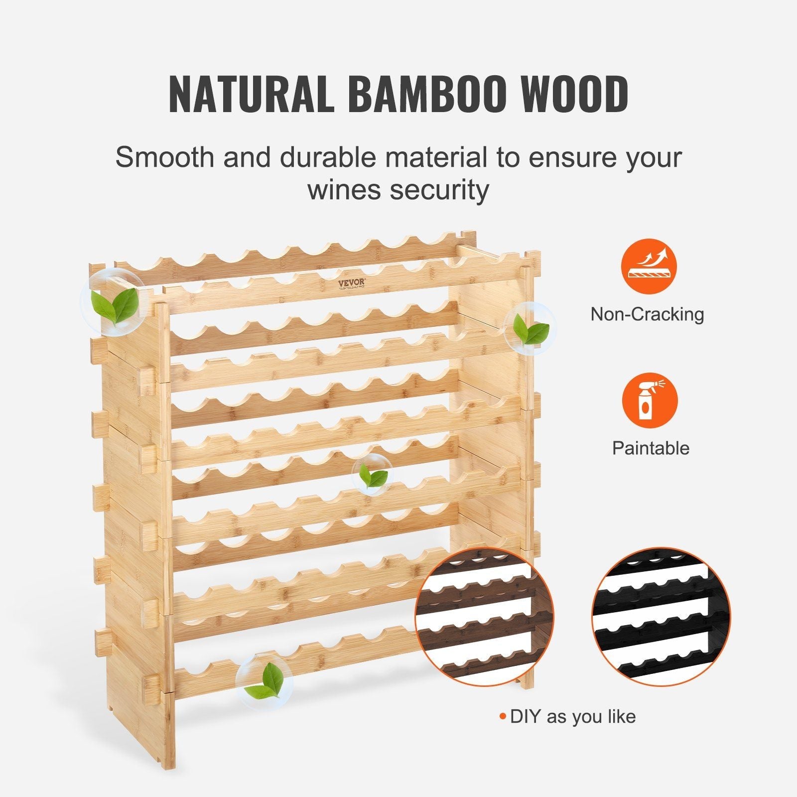 VEVOR 48 Bottle Stackable Modular Wine Rack Bamboo Wood Display Shelf 6-Tier - Renee Lane Company