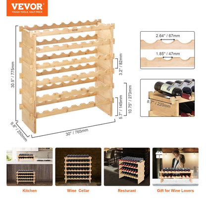 VEVOR 48 Bottle Stackable Modular Wine Rack Bamboo Wood Display Shelf 6-Tier - Renee Lane Company